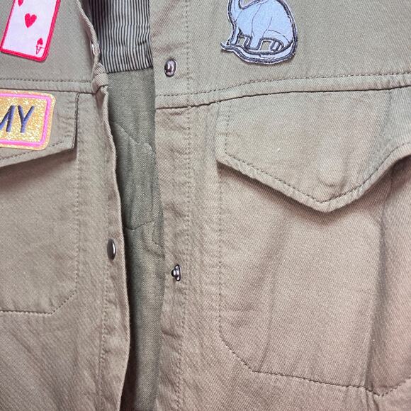 Forever 21 Patch Army Jacket Cargo Long Trenchcoat Pockets Patches Paris - Picture 6 of 9